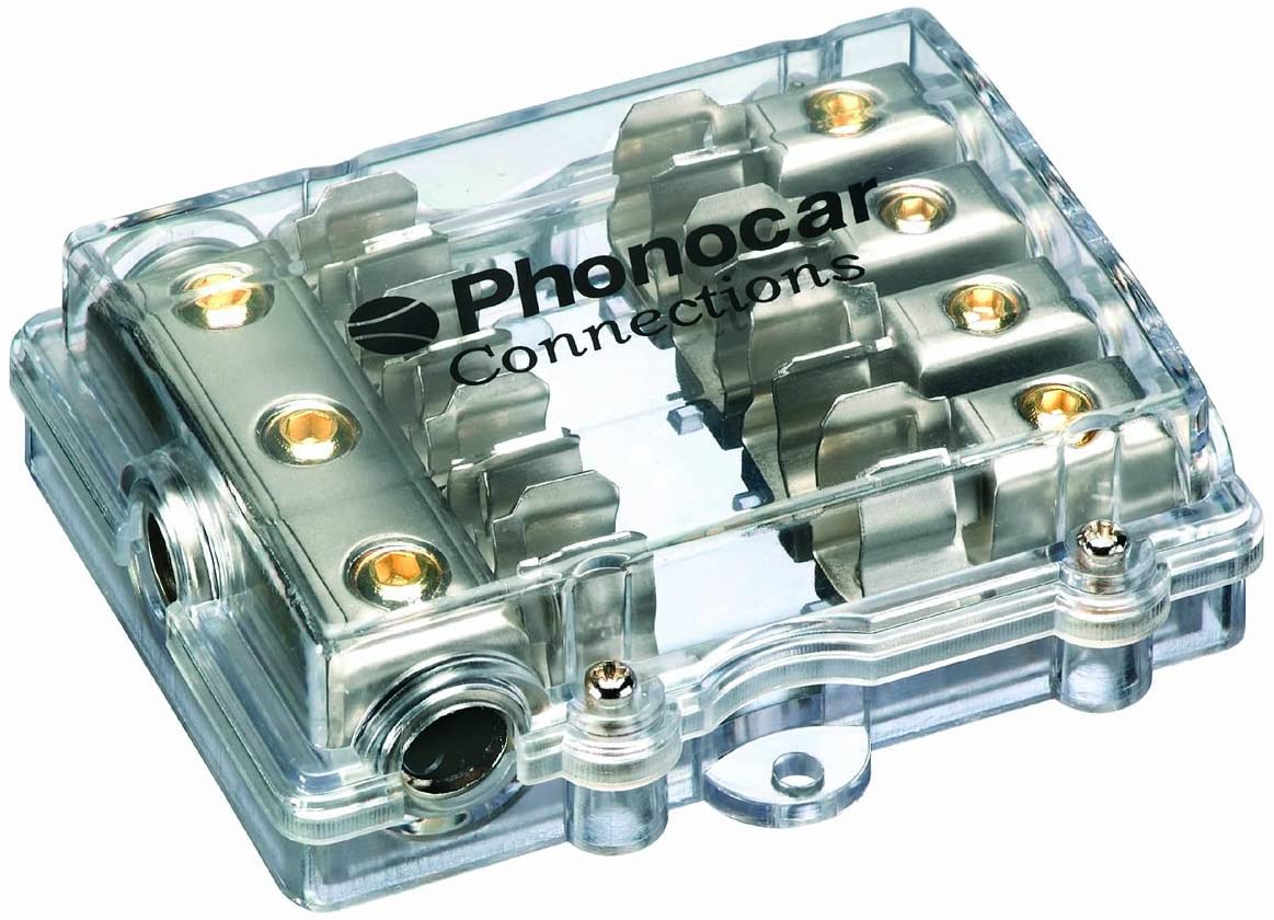 Phonocar 4/489 4-Way AGU Fuse Holder 3 x 4AWG input and 4 x 8AWG output