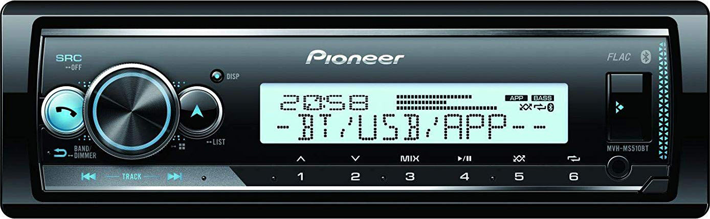 Pioneer MVH-MS510BT Marine Stereo with Bluetooth USB and iPhone Android Control + Pioneer TS-MR1600 Marine Speakers