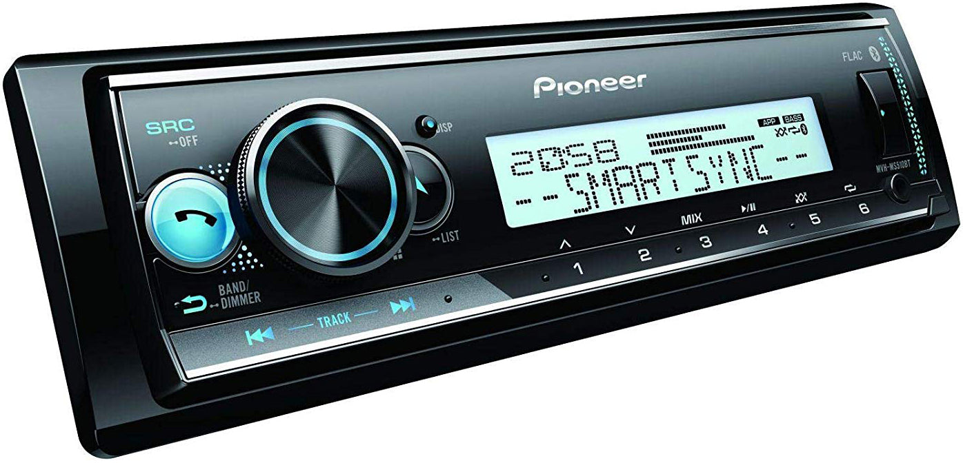 Pioneer MVH-MS510BT Marine Stereo with Bluetooth USB and iPhone Android Control + Pioneer TS-MR1600 Marine Speakers
