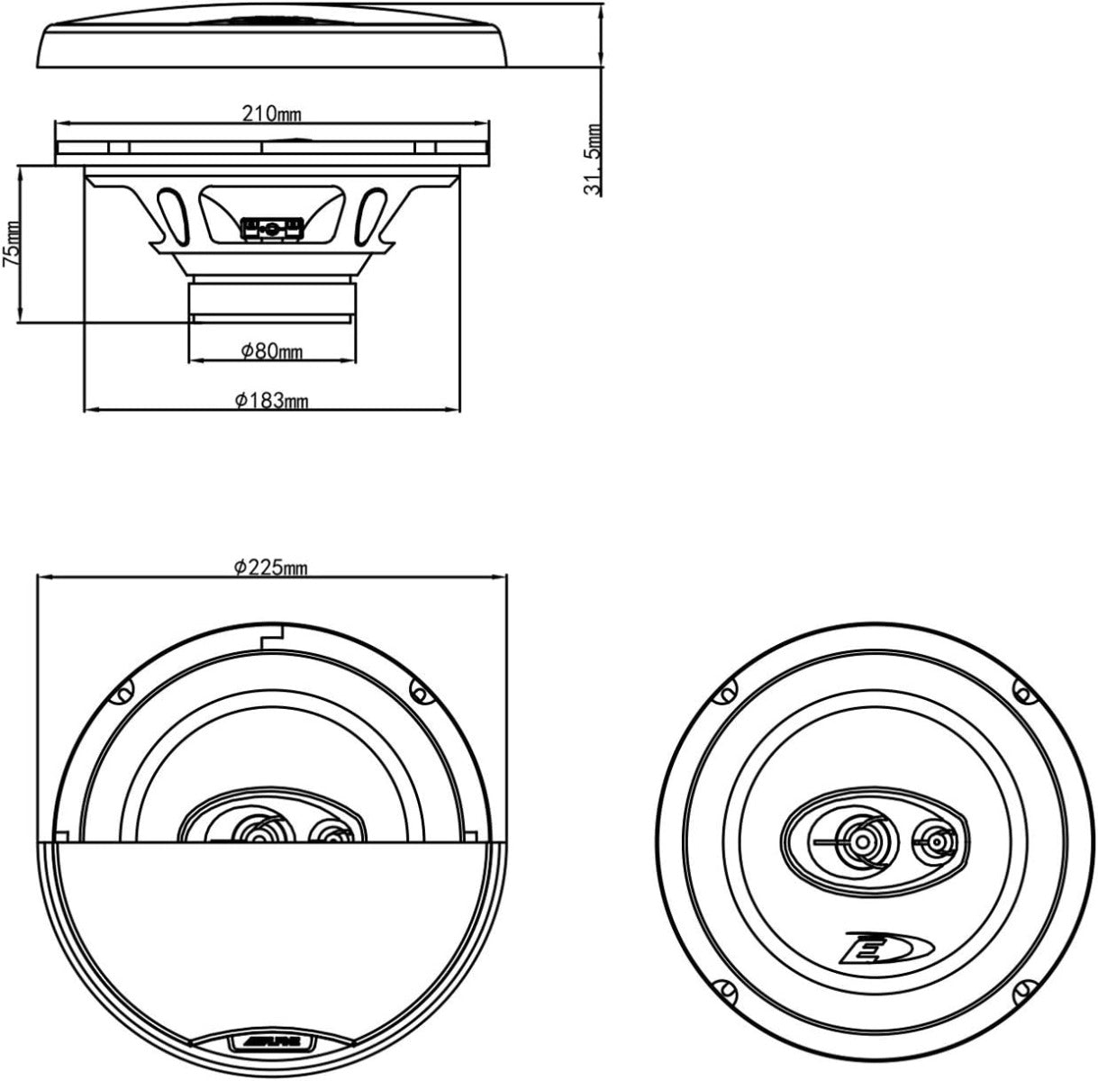 VW Caddy, Caravelle, Golf, Jetta, Multivan, Sharan, Tiguan, Touran, Transporter Alpine SXE2035S 20cm 8" Front Doors Car Speakers Upgrade Kit