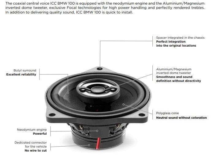 Focal ICCBMW100 BMW Custom Fit 5" 100mm 2 Way Central Coaxial Centre Speaker (Single) 80 Watts