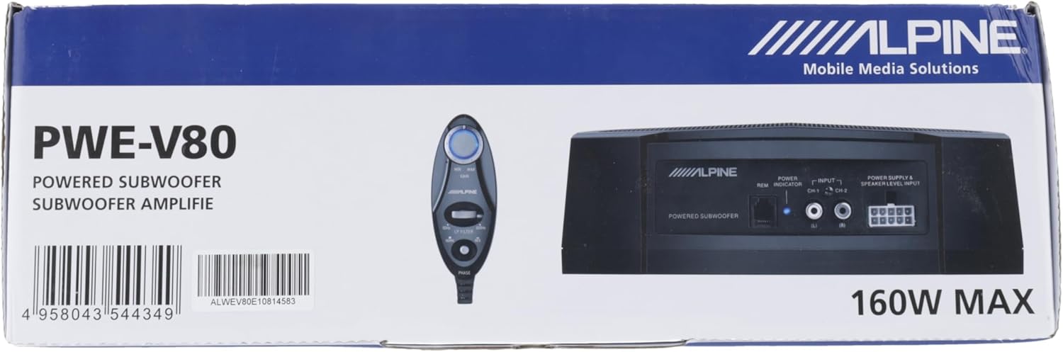 Alpine PWE-V80 Ultra-Compact Under Seat 160 Watt 8" Amplified Car Subwoofer