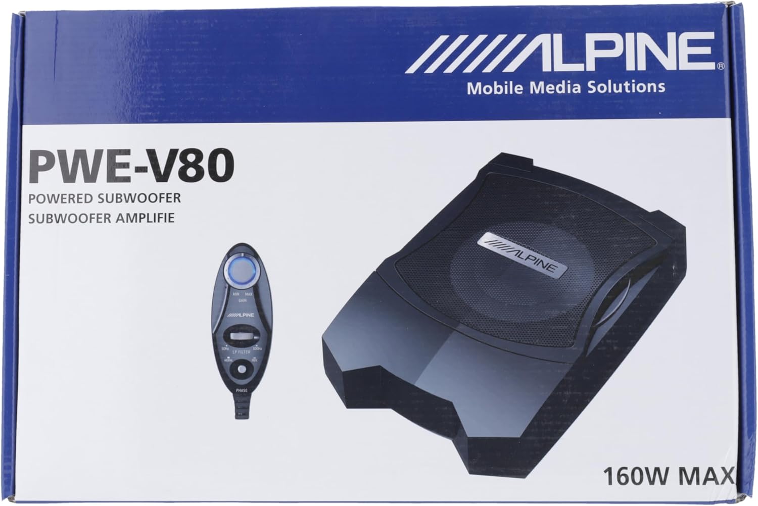 Alpine PWE-V80 Ultra-Compact Under Seat 160 Watt 8" Amplified Car Subwoofer