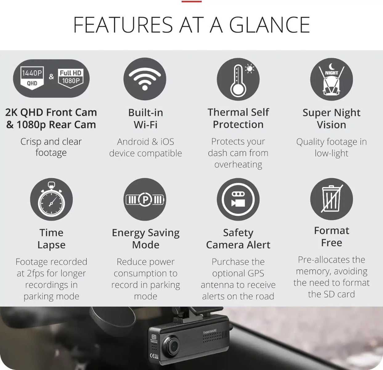Thinkware Q200 Front Only 2K Quad HD 32GB Dashcam 32GB Inc Hardwire Kit