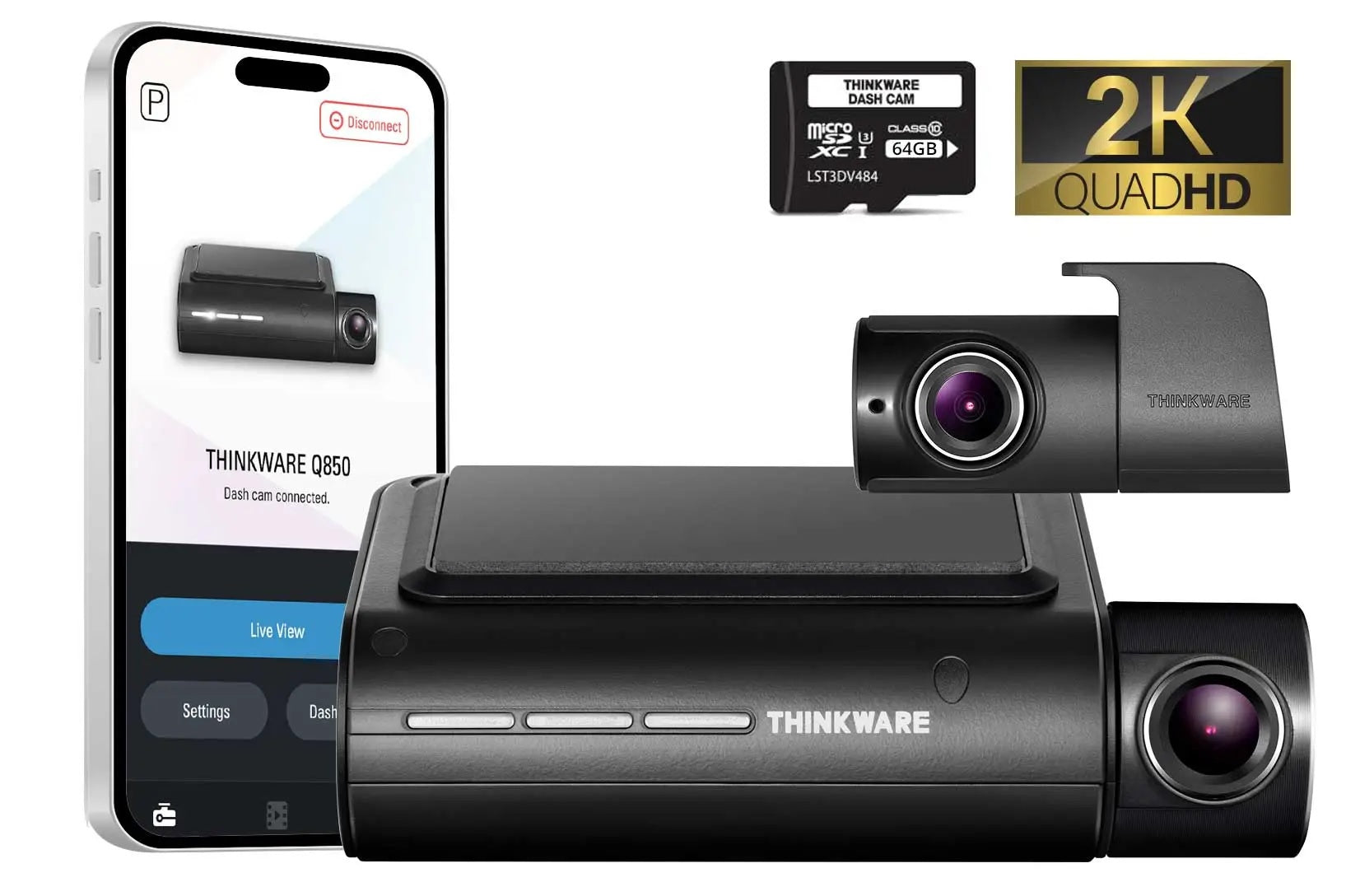 Thinkware Q850 - 2CH Front & Rear Dash Camera 64GB Inc Hardwire Kit