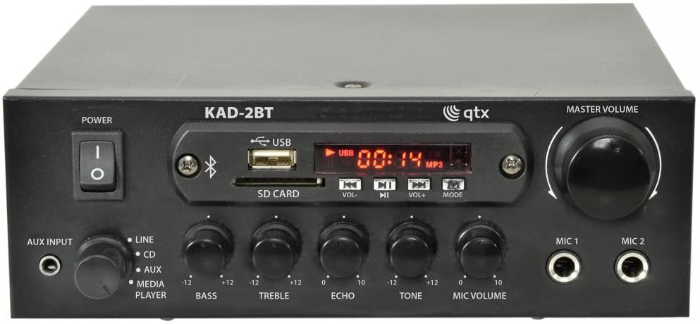 QTX KAD-2BT Digital Stereo Amplifier with Bluetooth 55w Tuner, USB & SD