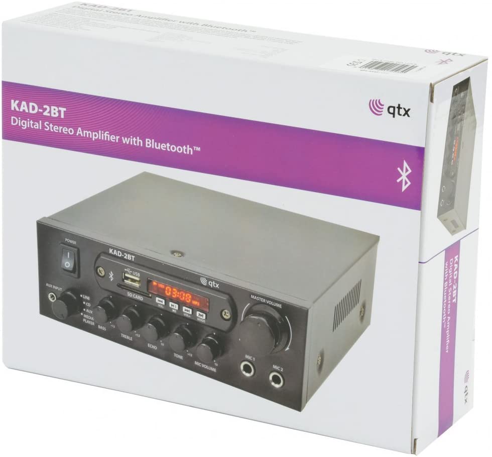 QTX KAD-2BT Digital Stereo Amplifier with Bluetooth 55w Tuner, USB & SD