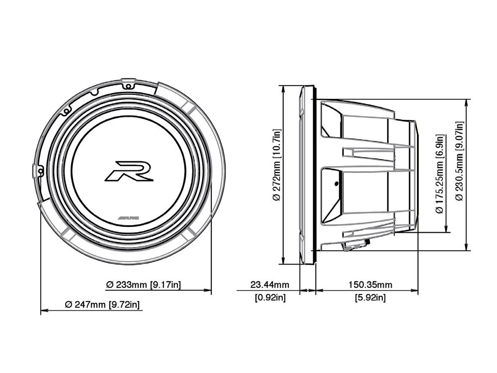 Alpine R2-W10D4 R Series 10" 2250 Watt subwoofer with dual 4-ohm voice coils
