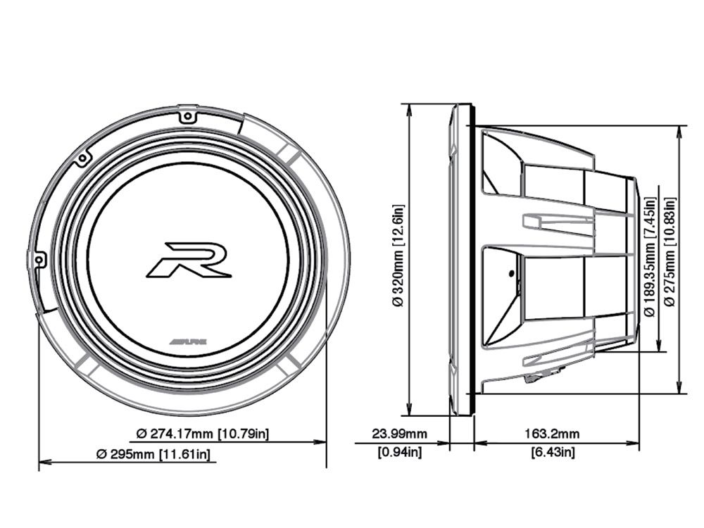 Alpine R2-W12D2 R Series 12" 2250 Watt subwoofer with dual 2-ohm voice coils