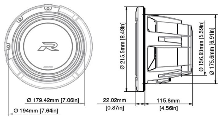 Alpine R2-W8D2 R Series 8" 1000 Watt subwoofer with dual 2-ohm voice coils