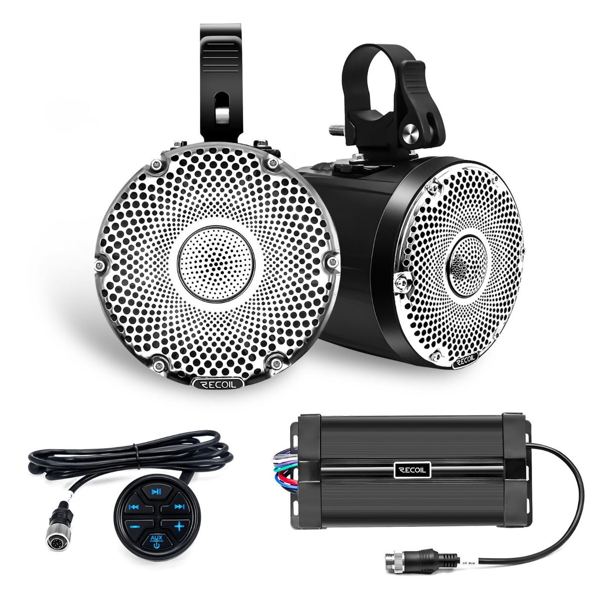 Recoil SFK-REC-R4P Marine & Power-Sports 4-inch (100mm) 200 watt amplifier and speaker system