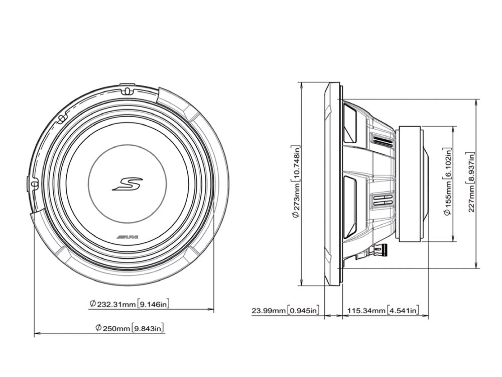 Alpine S2-W10D4 Next-Generation 25cm (10 inch) S-Series Subwoofer with Dual 4-Ohm Voice Coils