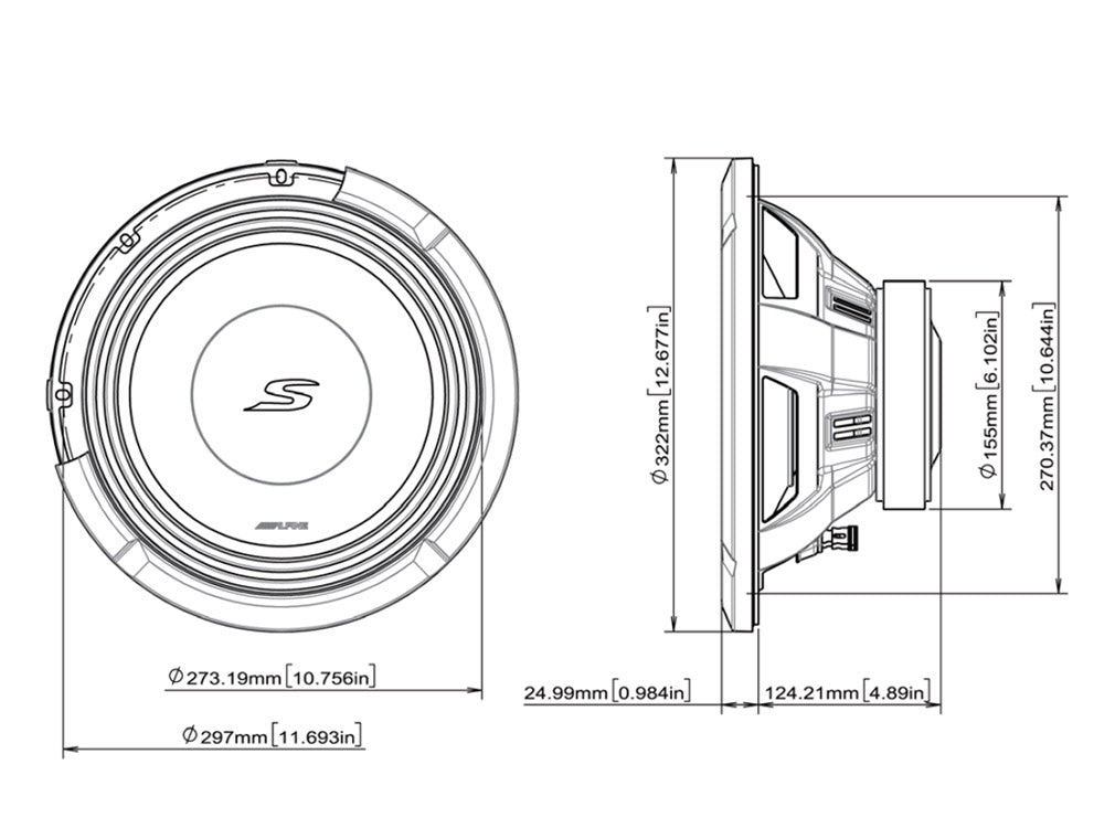 Alpine S2-W12D4 Next-Generation 30cm (12 inch) S-Series Subwoofer with Dual 4-Ohm Voice Coils