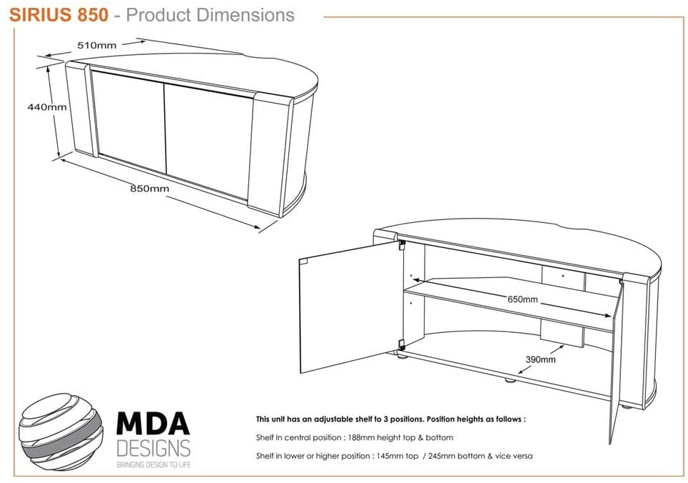 MDA Designs Sirius 850 Black TV Cabinet