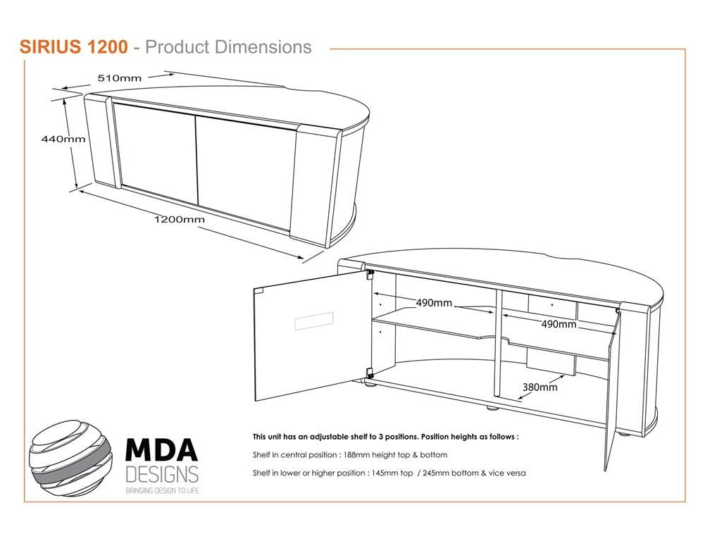 MDA Designs Sirius 1200 Black  TV Cabinet