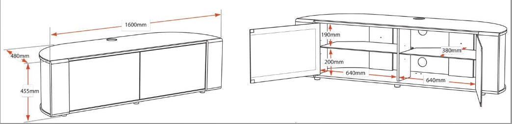 MDA Designs Sirius 1600 Black and Oak / Walnut interchangeable panels  TV Cabinet