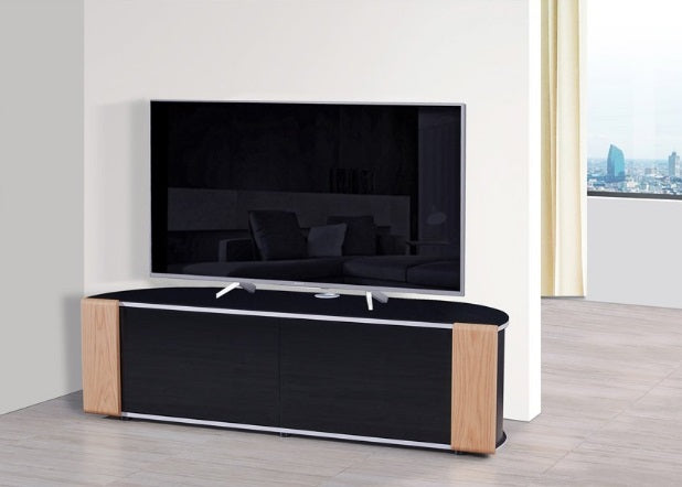 MDA Designs Sirius 1600 Black and Oak / Walnut interchangeable panels  TV Cabinet