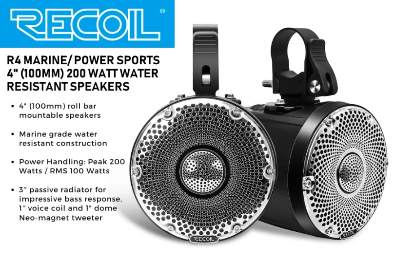 Recoil SFK-REC-R4P Marine & Power-Sports 4-inch (100mm) 200 watt amplifier and speaker system