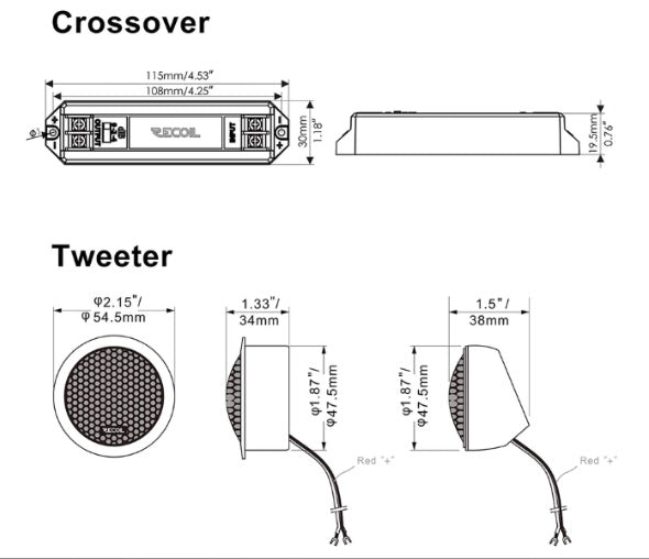 Echo Series RET1 1 Inch Component Neodymium Silk Dome Tweeter with Triple Level Tweeter Crossover