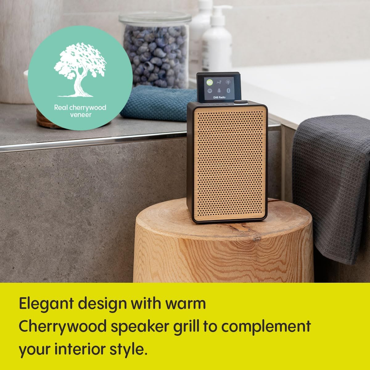 PURE Evoke Spot - Wood Edition, Compact Music System in Cotton White
