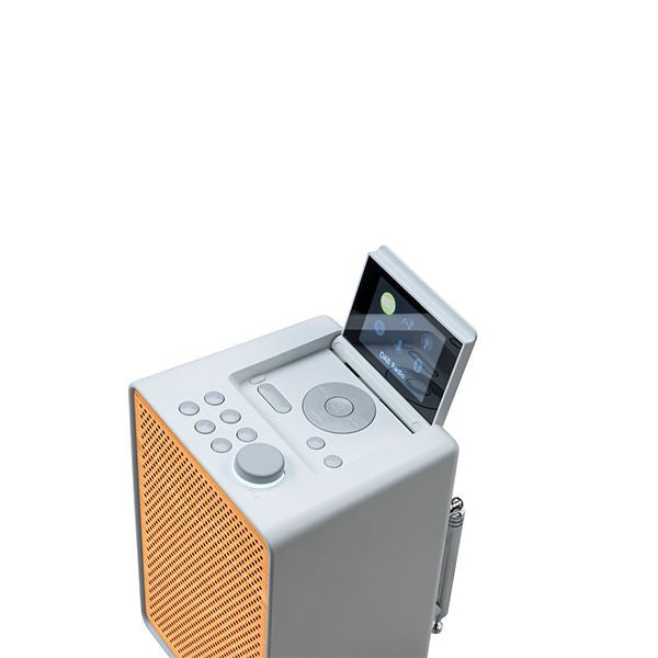 PURE Evoke Spot - Wood Edition, Compact Music System in Cotton White with Cherry Wood Grill