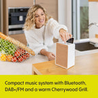 PURE Evoke Spot - Wood Edition, Compact Music System in Cotton White with Cherry Wood Grill