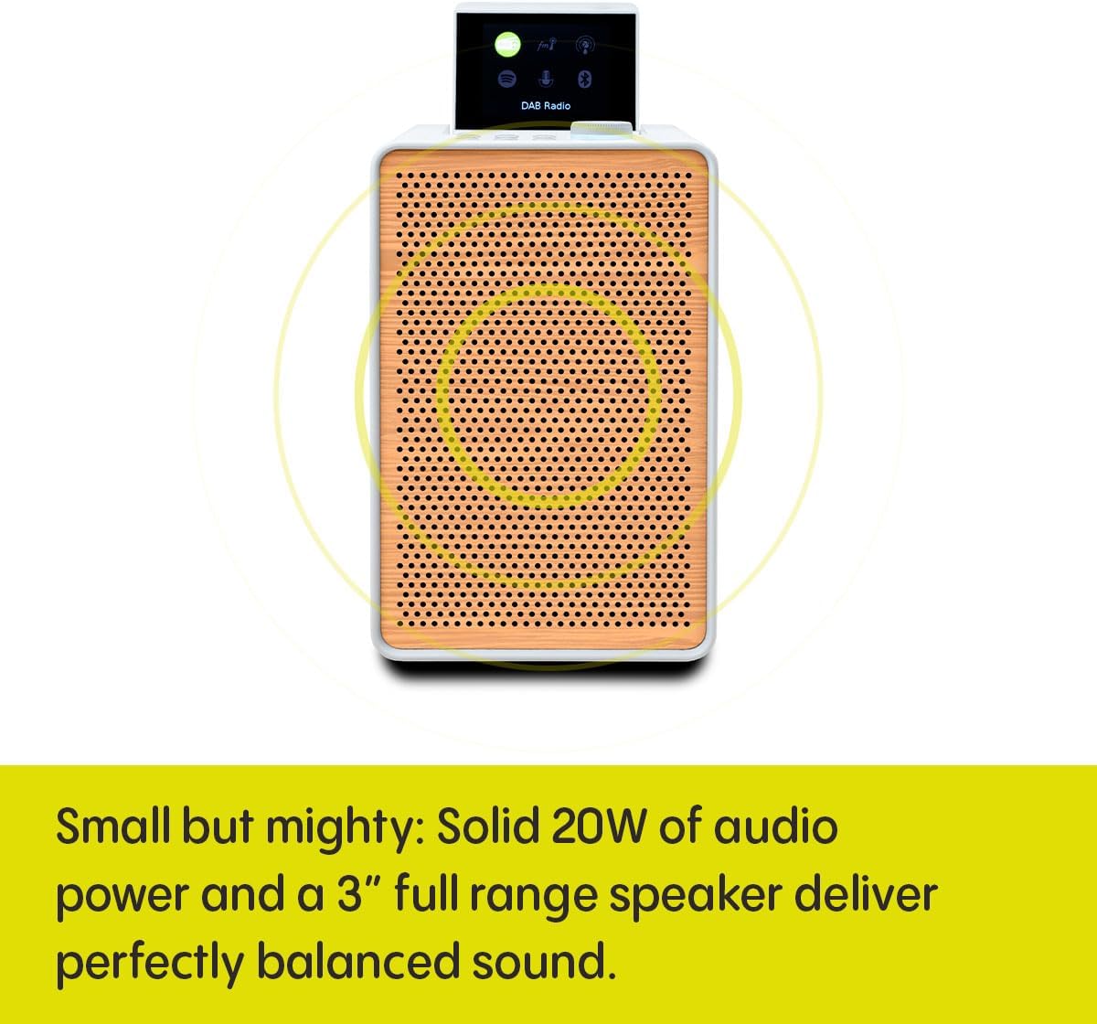 PURE Evoke Spot - Wood Edition, Compact Music System in Cotton White with Cherry Wood Grill