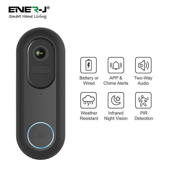 ENER-J SHA5357 1080P Wired & Wireless Video Doorbell with USB Chime