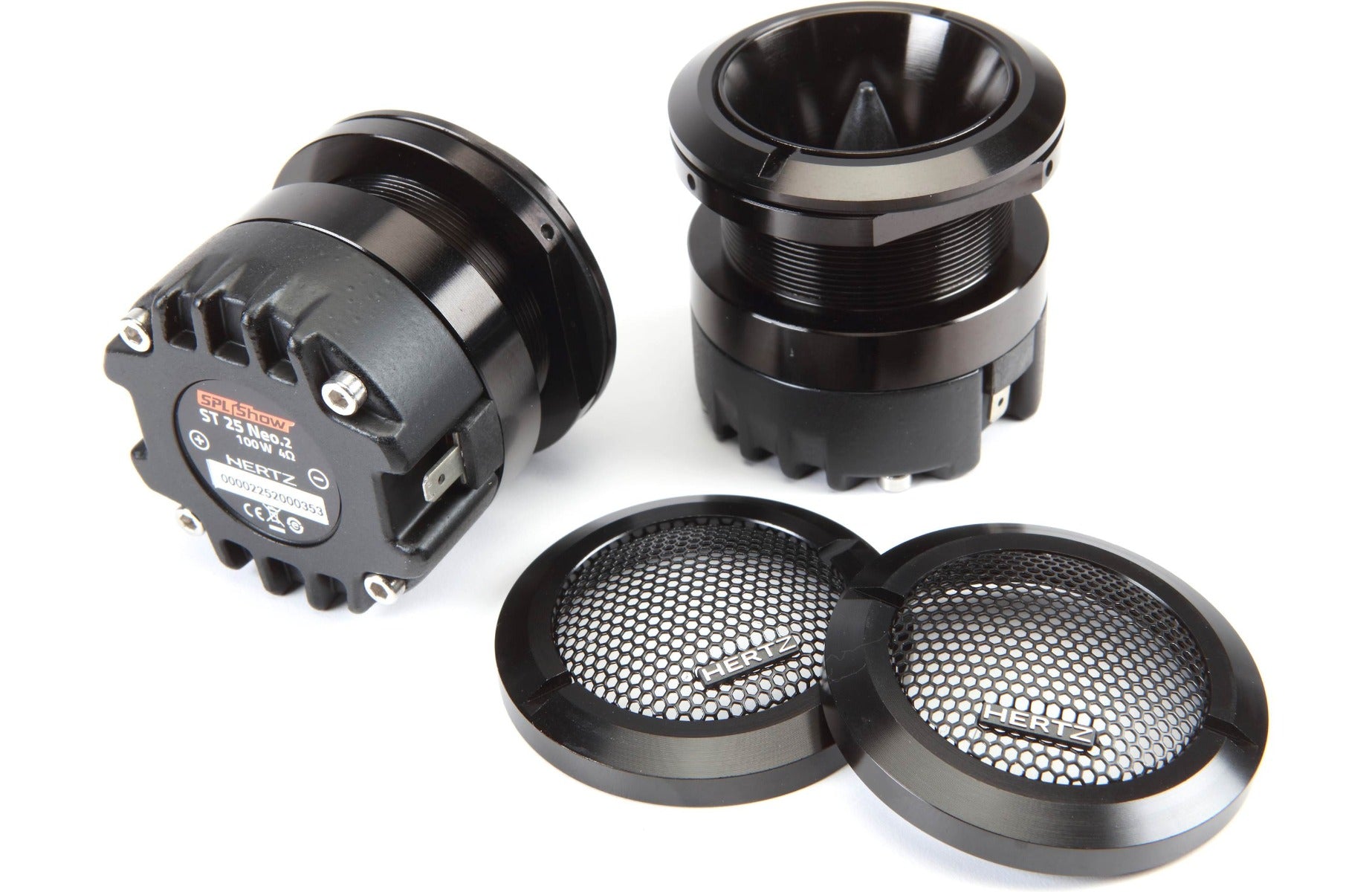Hertz ST 25K NEO 100W Peak (50W RMS) 1.8" NEO Series 4 Ohm High-Efficiency Bullet Tweeter set + crossover + grilles (Pair)