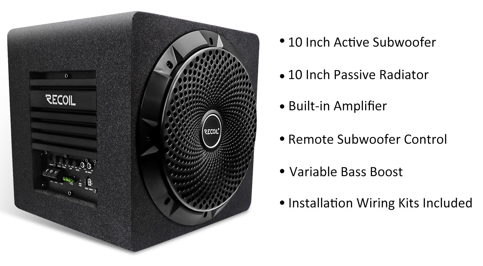 Recoil REC-SW10P 10-inch (250mm) Active Subwoofer with Passive Radiator and Built-in 600W Amplifier