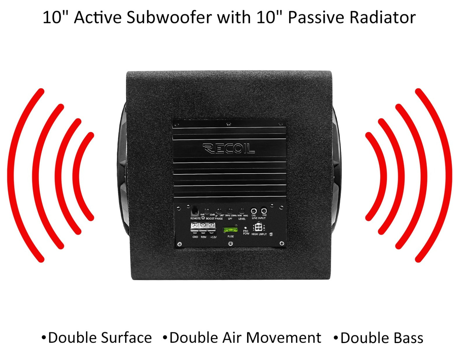 Recoil REC-SW10P 10-inch (250mm) Active Subwoofer with Passive Radiator and Built-in 600W Amplifier