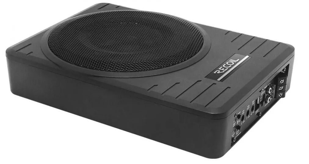 Recoil SUB-US10 10" (25cm) 300 watt Compact Powered underseat Subwoofer Box with Installation wiring kit