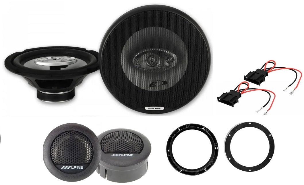 VW Caddy 2003-2015 Alpine SXE-2035S - 20cm (8") 3-Way Coaxial Car Shelf Speakers 280W Alpine SXE1006TW Tweeters