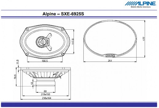 Alpine SXE-6925S 6"X9" (15X23CM) 280W 2-way Car Speakers