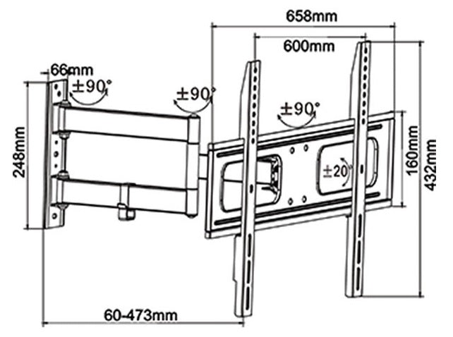 Techlink TWM631 Dual Arm Articulated Wall Mount for Screen Sizes up to 70"