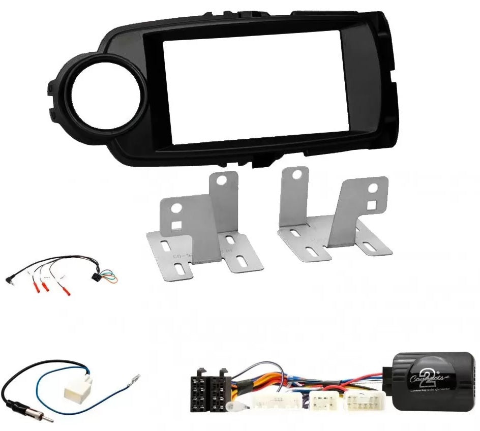 Toyota Yaris 2011-2014 Double Din Fascia, Steering Wiring Loom, Antenna Fitting Kit
