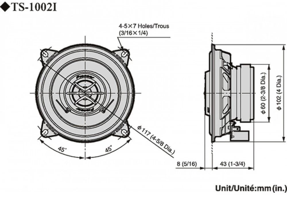 Pioneer TS-1002I Custom Fit 10cm Speaker 120w