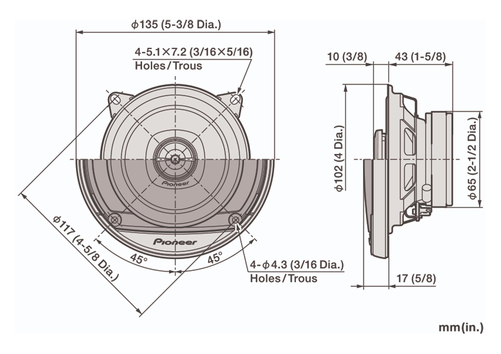 Citroen C1, Peugeot 107, Toyota Aygo with Pioneer TS-A1081F 10cm 2-way Speakers w/ Adaptor Plugs