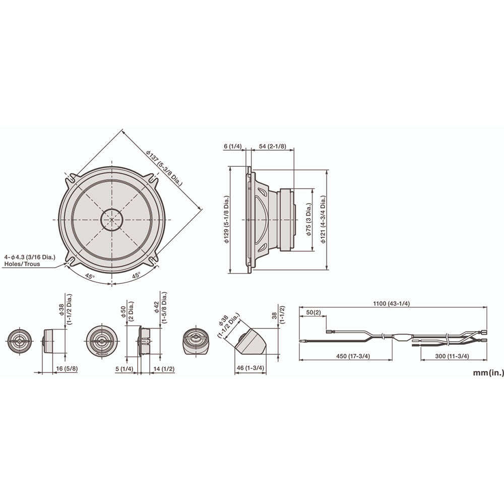 Pioneer TS-A1301C 13cm 2 Way A-series Component Speakers 300w