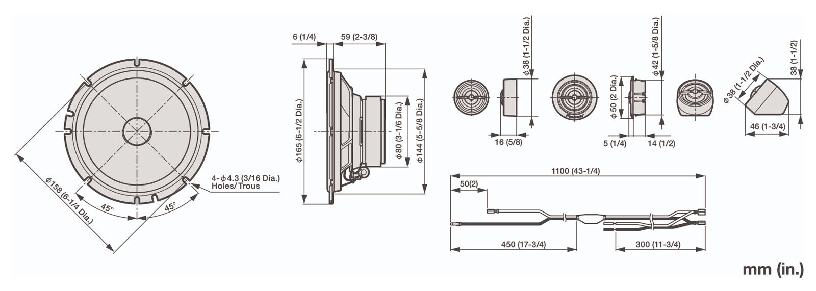 Pioneer TS-A1601C 16.5cm 2-way Component Speakers 80W RMS 350W Peak