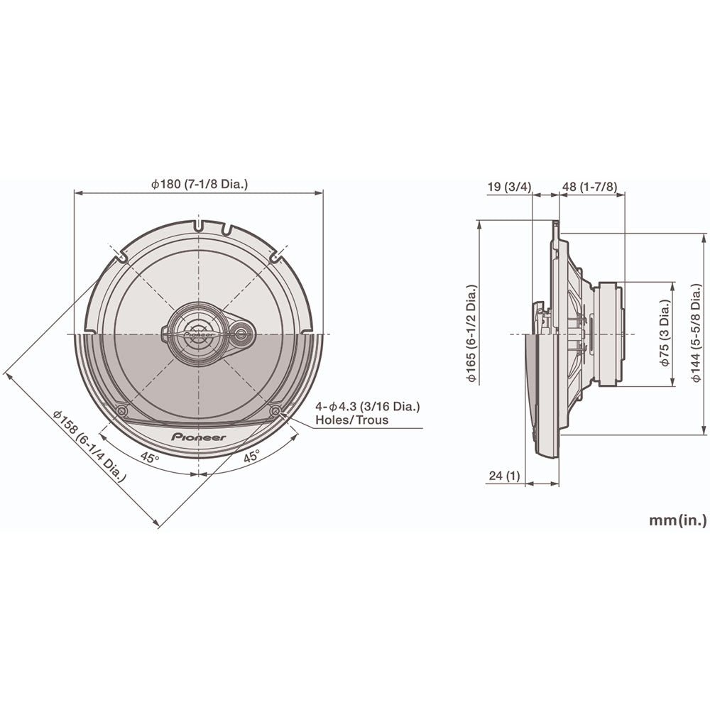Mercedes C Class 2007-2015 W204  Pioneer TSA1671F 16.5cm 3-way Coaxial Speakers 70W RMS 300W Peak