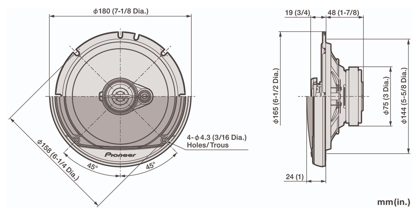 Mitsubishi Lancer, Outlander, Mirage Pioneer TS-A1671F16.5cm Front Door Car Speakers Upgrade Kit