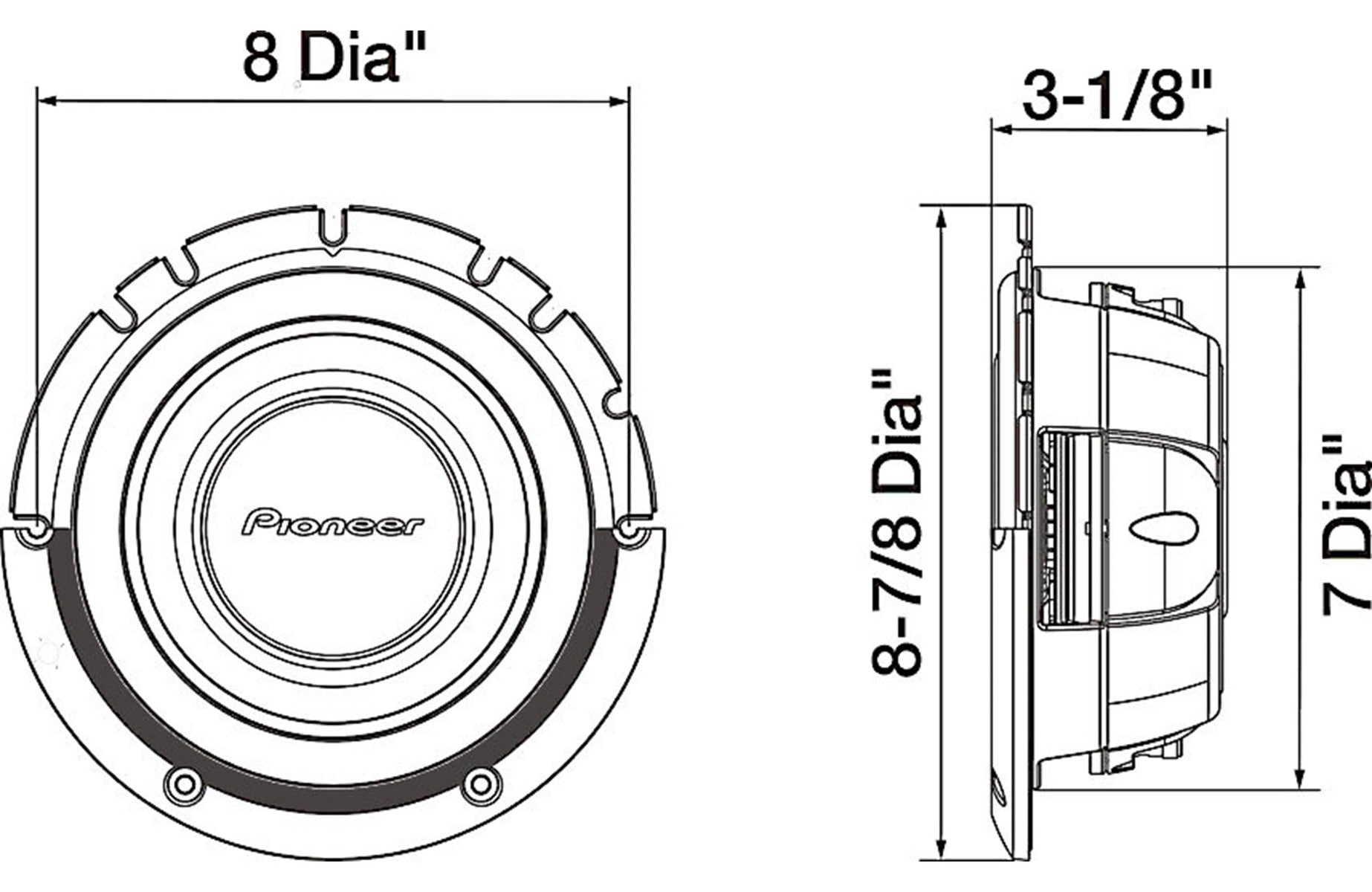 Pioneer TS-A2000LD2 Dual 2-Ohm A-Series 8” Shallow-Mount 700W Subwoofer