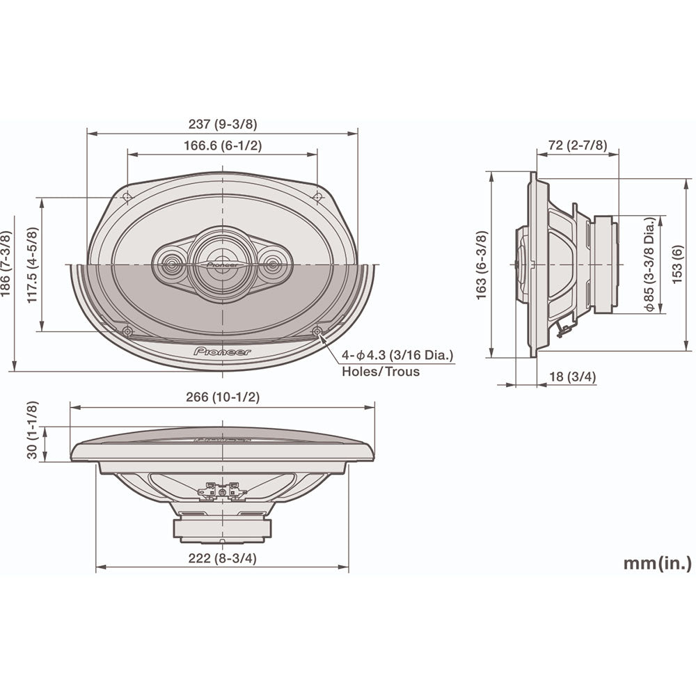 Pioneer TS-A6961F 6x9" 4 Way Composite Cone 450w Max 90W RMS Car Speakers