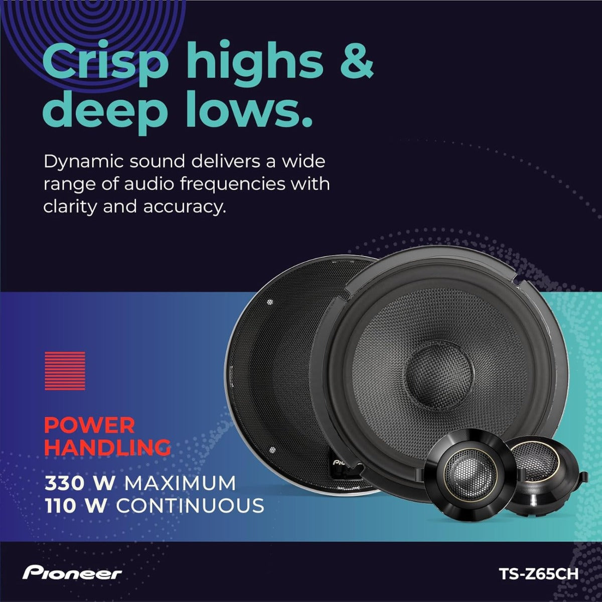 Pioneer TS-Z65CH 6.5" 17cm 330W 2 Way Component full range Car Speakers