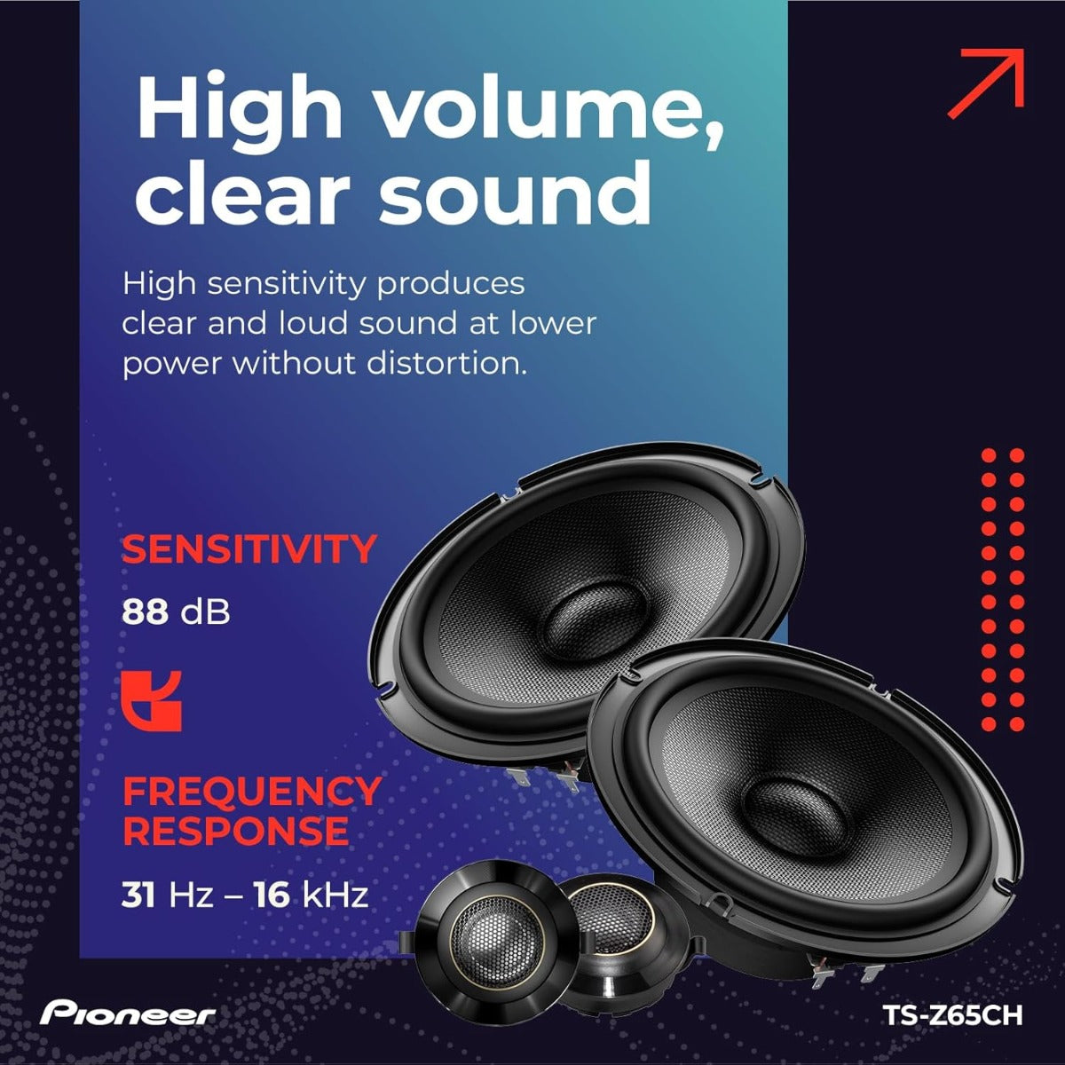 Pioneer TS-Z65CH 6.5" 17cm 330W 2 Way Component full range Car Speakers