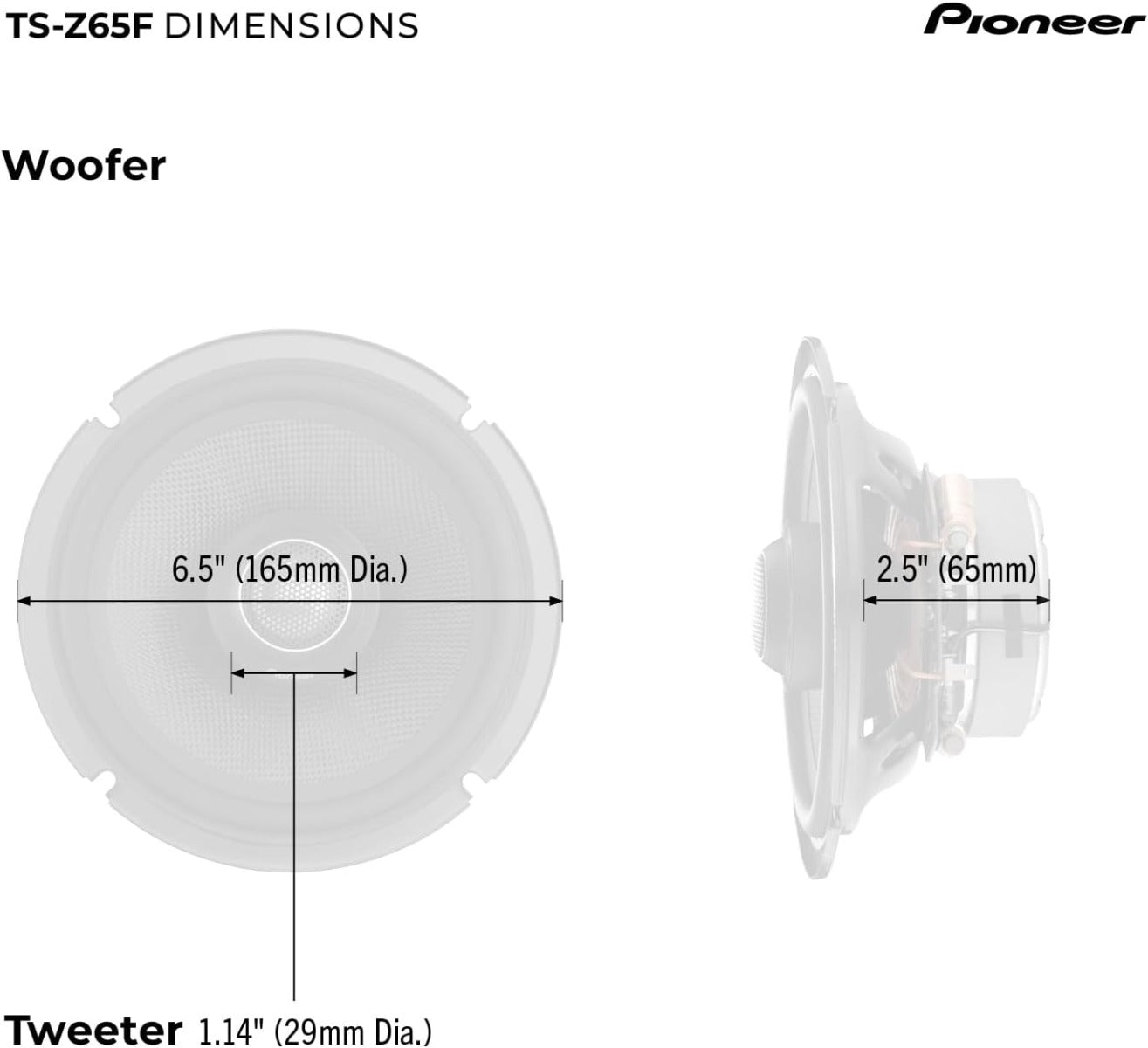 Pioneer TS-Z65F 6.5" 17cm 330W 2 Way Coaxial full range Car Speakers