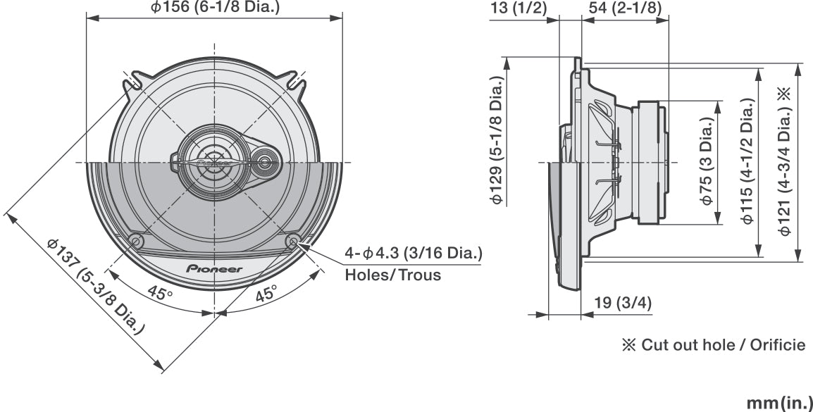 Pioneer TS-A1371F 13cm 3-way Speakers 50W RMS 300W Peak