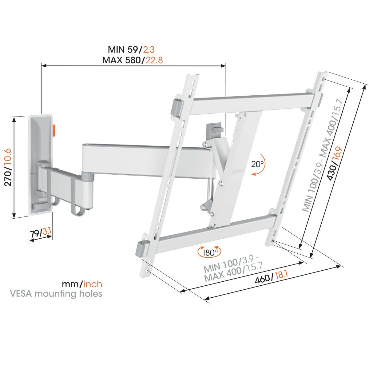 Vogel's TVM 3445 Full-Motion  Upto 65 inch 25Kg load TV Wall Bracket in White