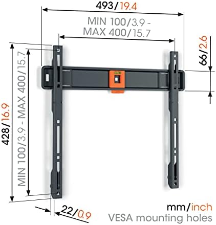 Vogel's TVM 1405 fixed TV wall bracket for 32-77 inch TVs, Max. 110 lbs (50 kg), Flat TV wall mount